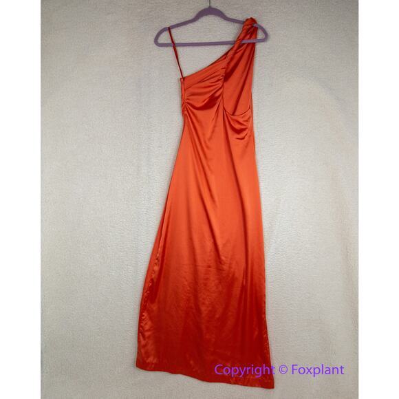 Free People Victoria Maxi Dress in orange One-Shoulder Slit Maxi Gown  size 4 - Picture 7 of 16